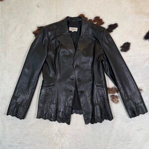 Vintage Torras Black Leather Lace Cutout Blazer | Fits M